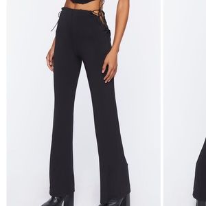 Forever 21 NWT Black Lace Up Flare Pants M High Rise Bootcut Y2K Grunge Cutout